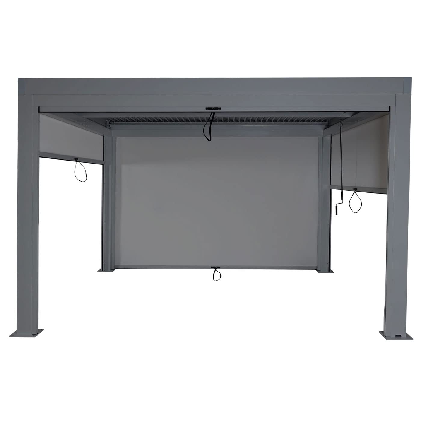 Pergola (HWC-L46) Garden slatted gazebo with side wall roller blind (3x4m): Stormproof, aluminum frame