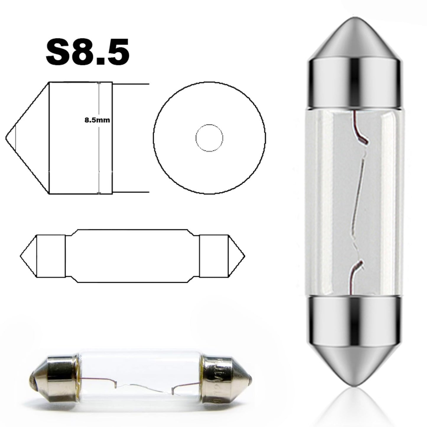 10er-Set Soffitte 12V-5W-C5W-SV8,5-36mm Kennzeichenbeleuchtung, Glühlampe für PKW