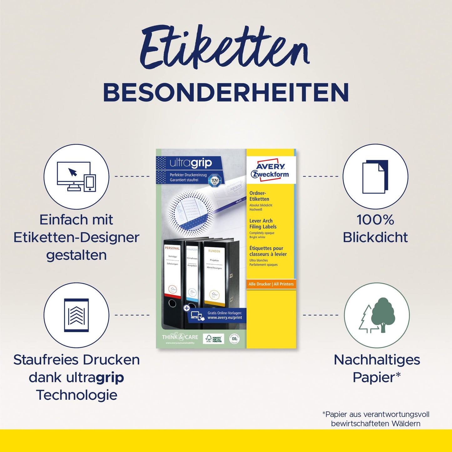 AVERY Zweckform (L4761-25) Ordnerrücken Etiketten (61x192mm) mit Ultragrip: Selbstklebend, 30 Blatt