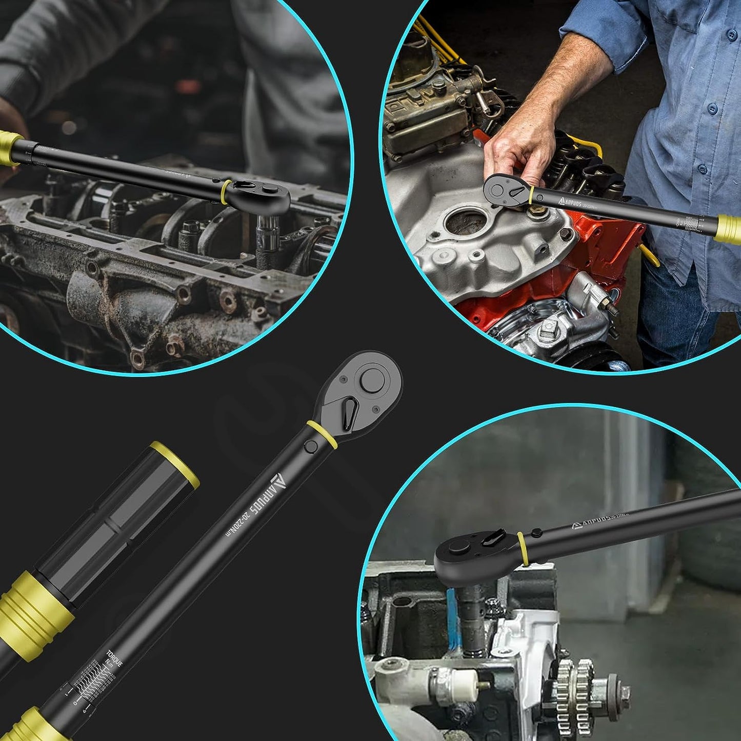 Torque wrench 1/2 inch, 20-220 Nm, ±3% error accuracy: 72 teeth tire wrench tool with storage box