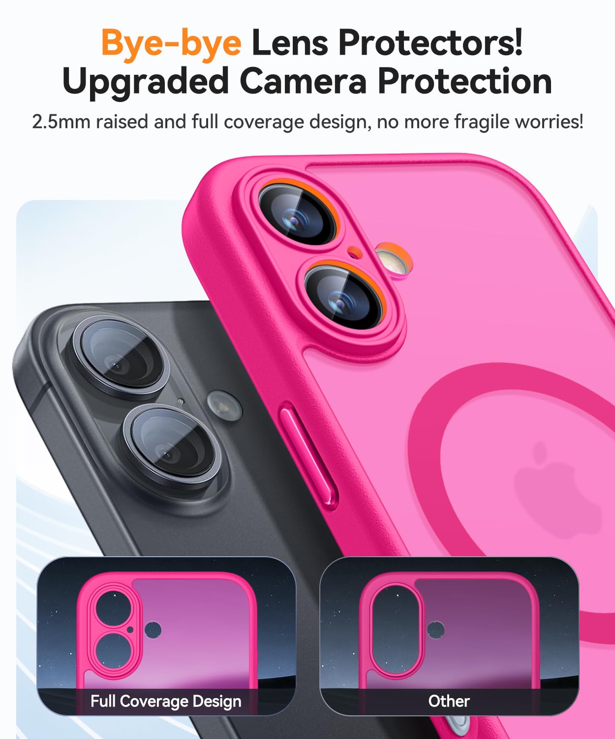 iPhone 16 Case with Camera Protection for Magsafe: Shockproof, Bright Pink