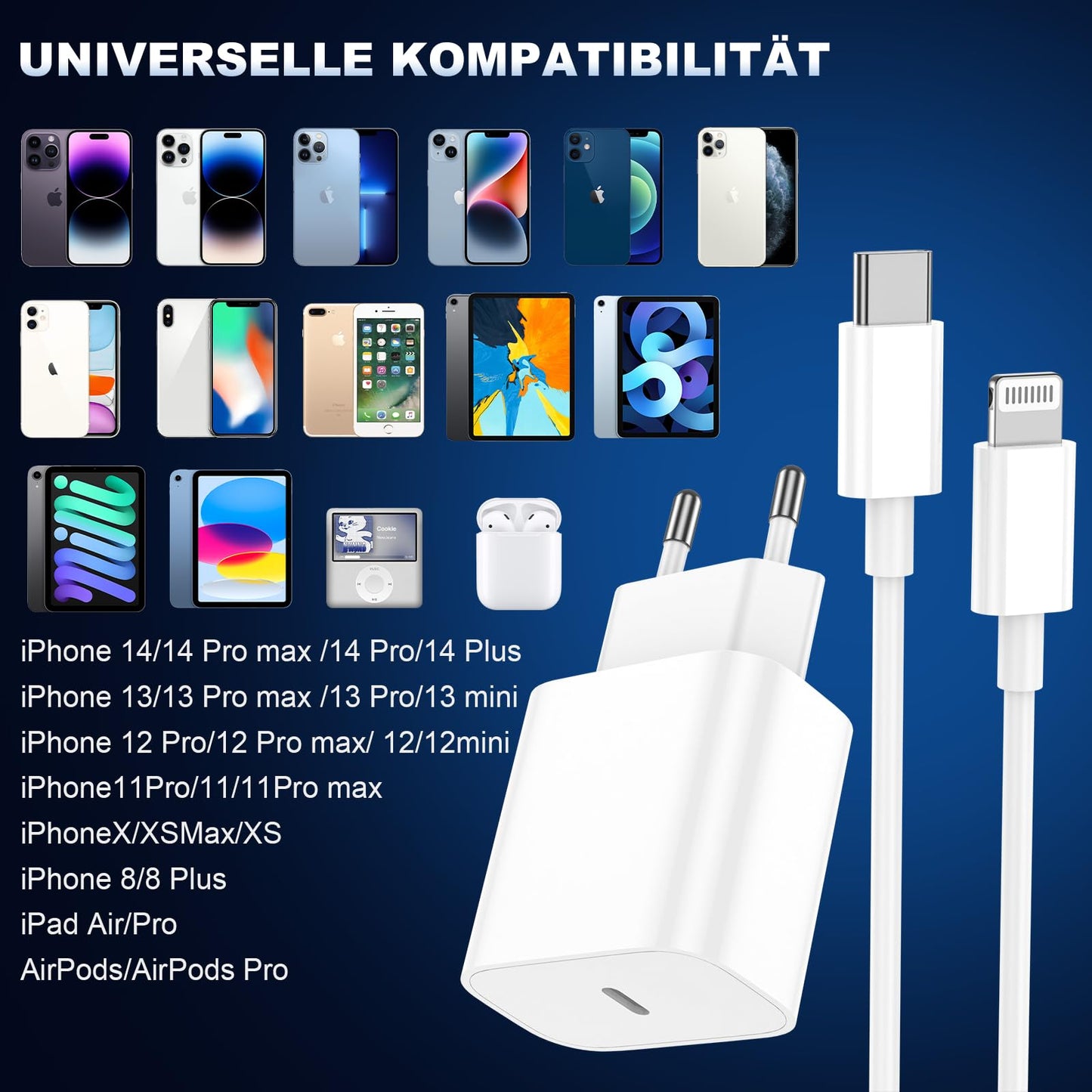 Apple iPhone Schnellladegerät 25W - 'MFi-Zertifiziert' (2er-Pack) mit USB-C auf Lightning-Kabel