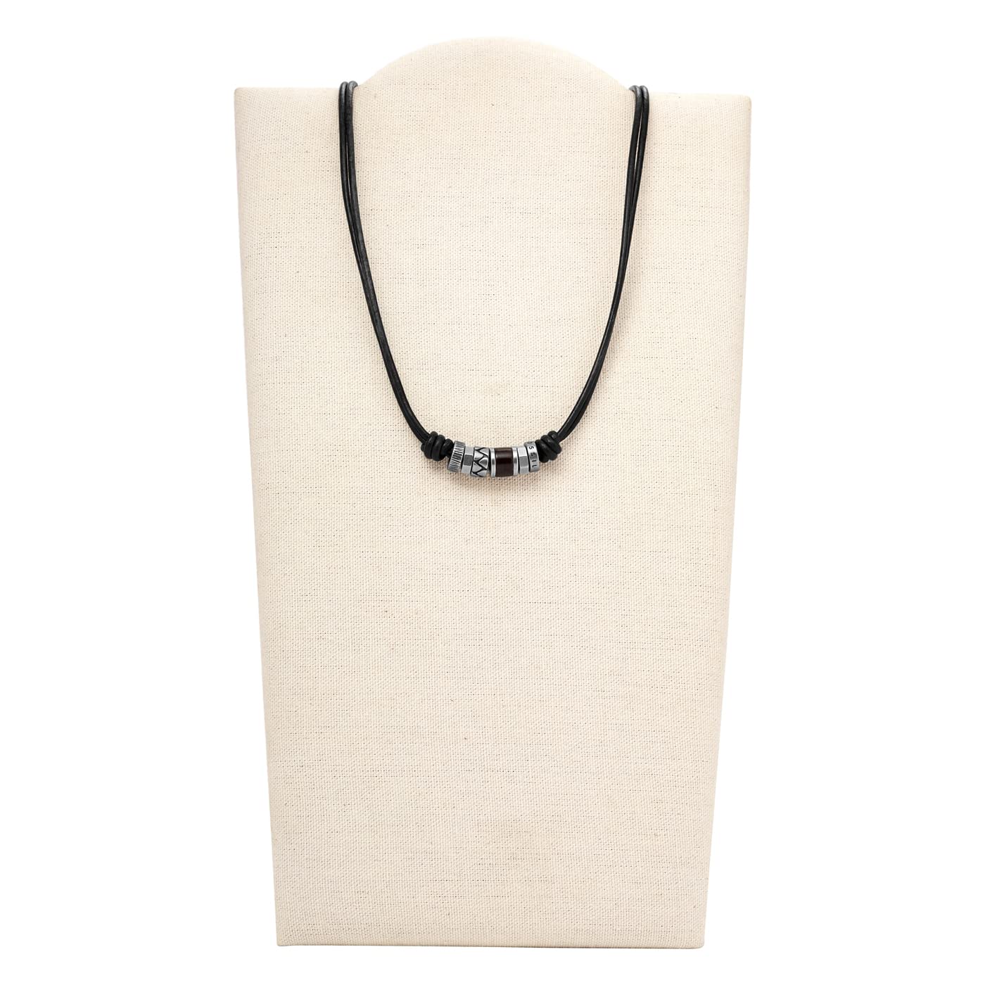 Fossil genuine leather necklace for men in color: brown with silver details