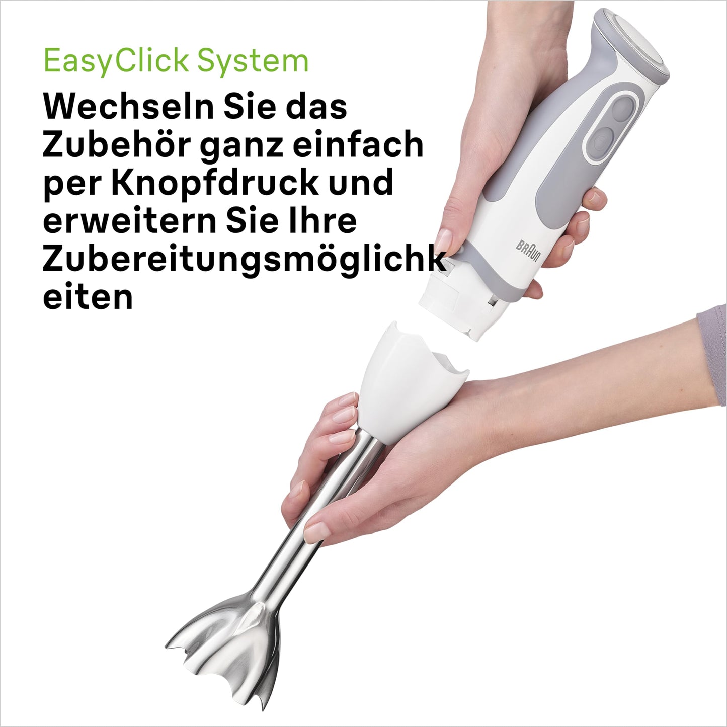 Braun hand blender (MQ 5235WH) with stainless steel blender base: 1000 watts, including 3-piece accessory set