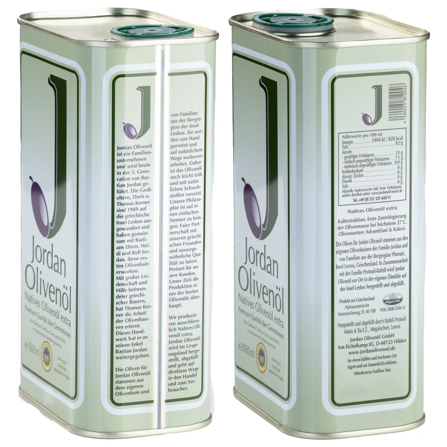 Jordan Extra Virgin Olive Oil (2x 1 liter canisters) from the Greek island of Lesbos