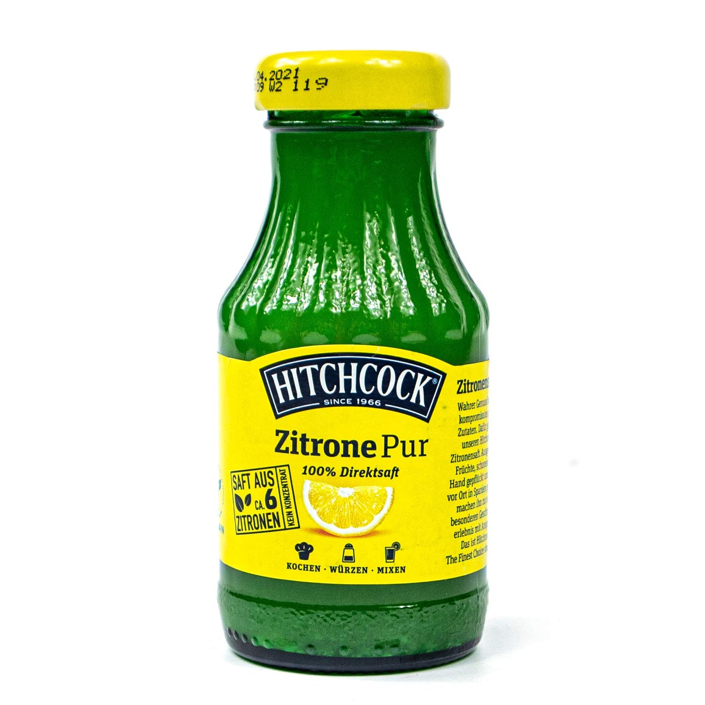 HITCHCOCK Pure Lemon 100% Direct Juice (12-pack): Premium lemon juice in 0.2-liter glass bottles