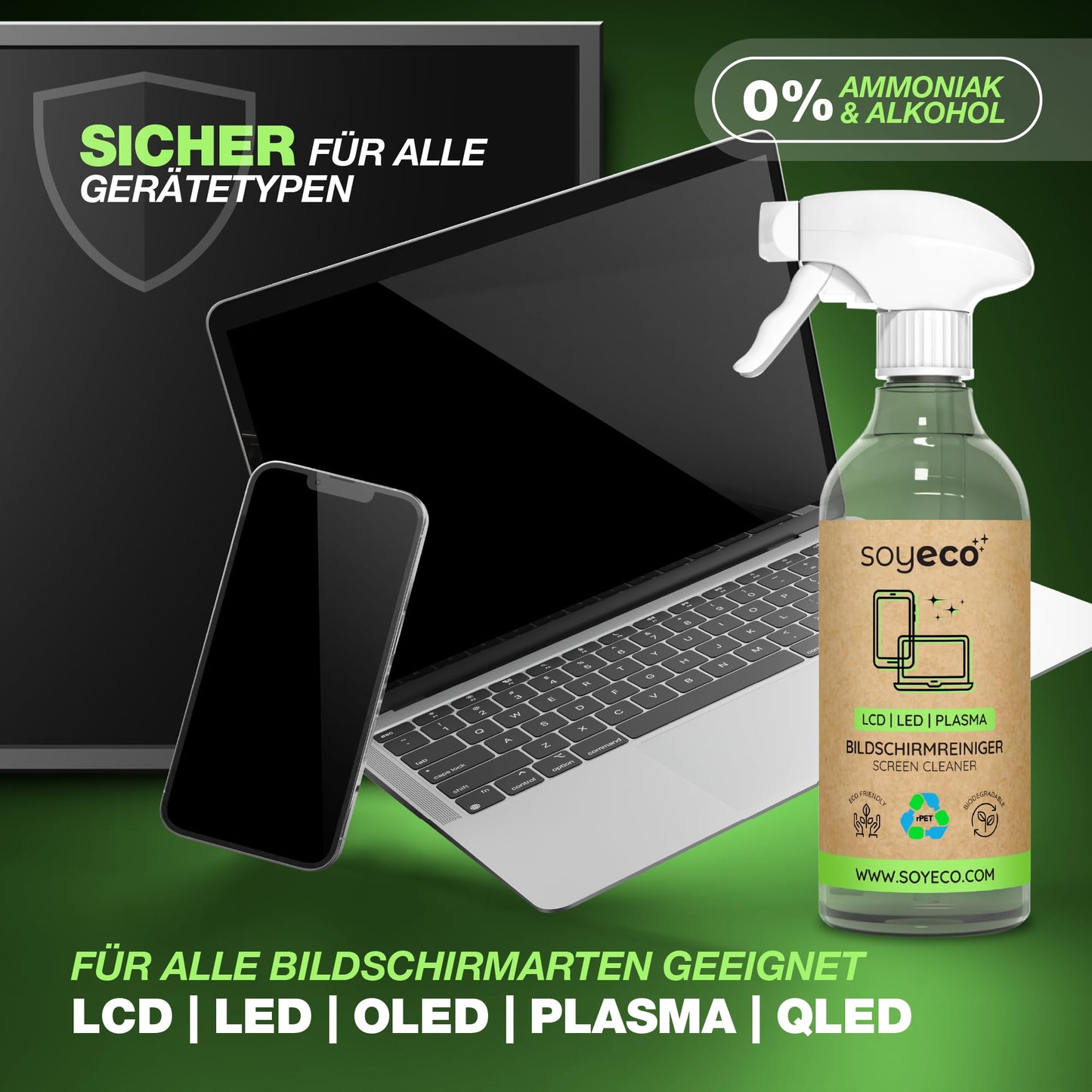 Screen cleaning spray (500ml) & 3x microfiber cloth: Cleaning fluid for smartphones, TVs, monitors
