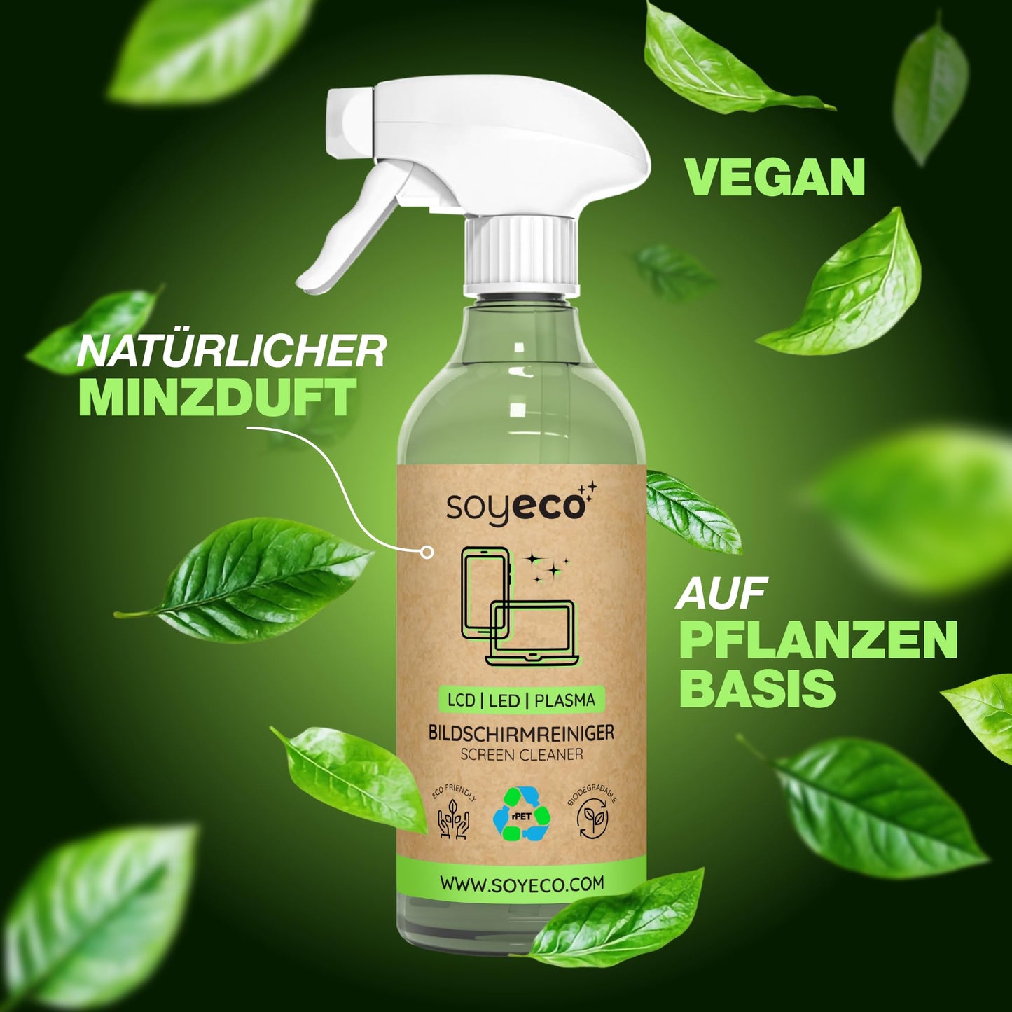 Screen cleaning spray (500ml) & 3x microfiber cloth: Cleaning fluid for smartphones, TVs, monitors