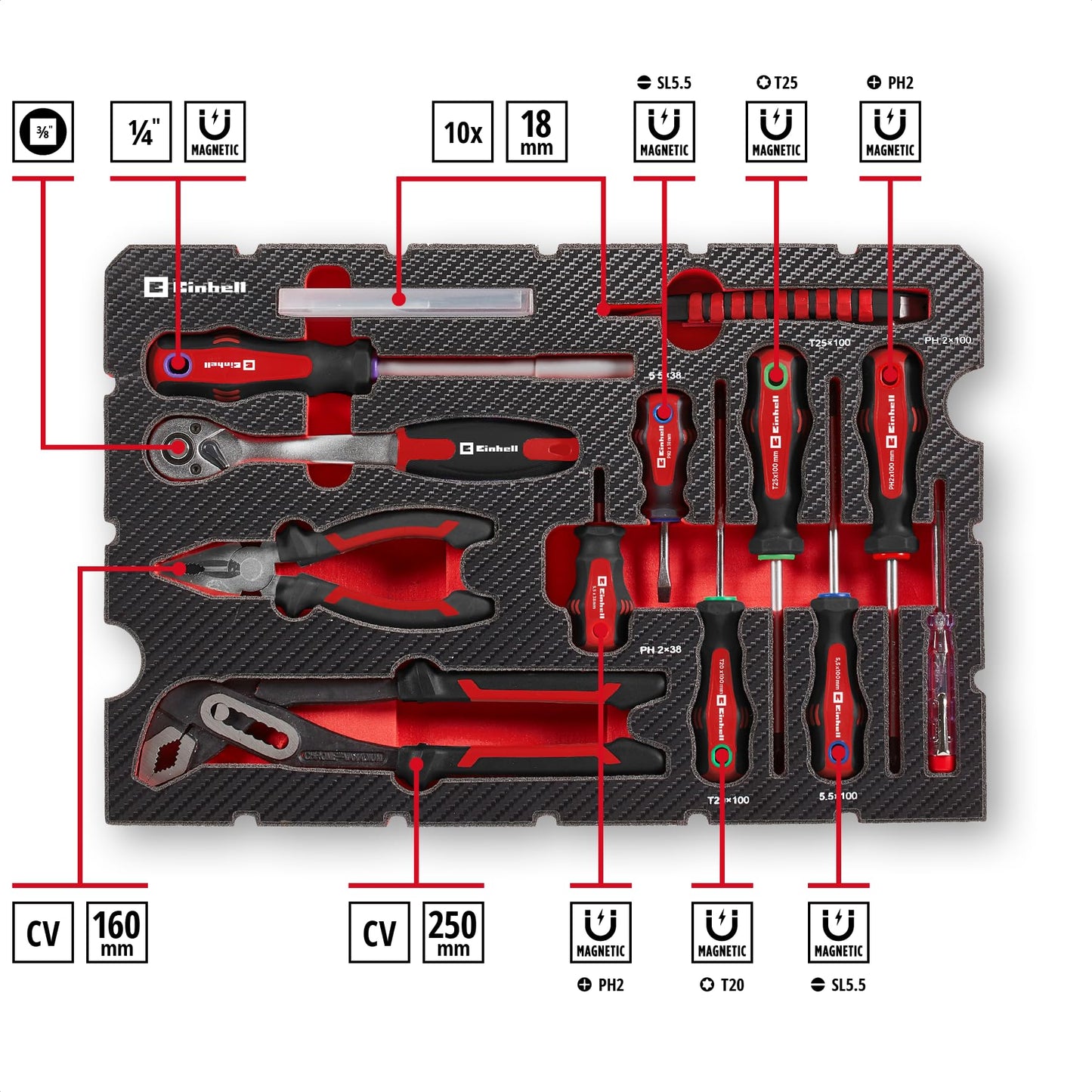 Original Einhell E-CASE 80-piece tool case (tool set for the workshop or at home)