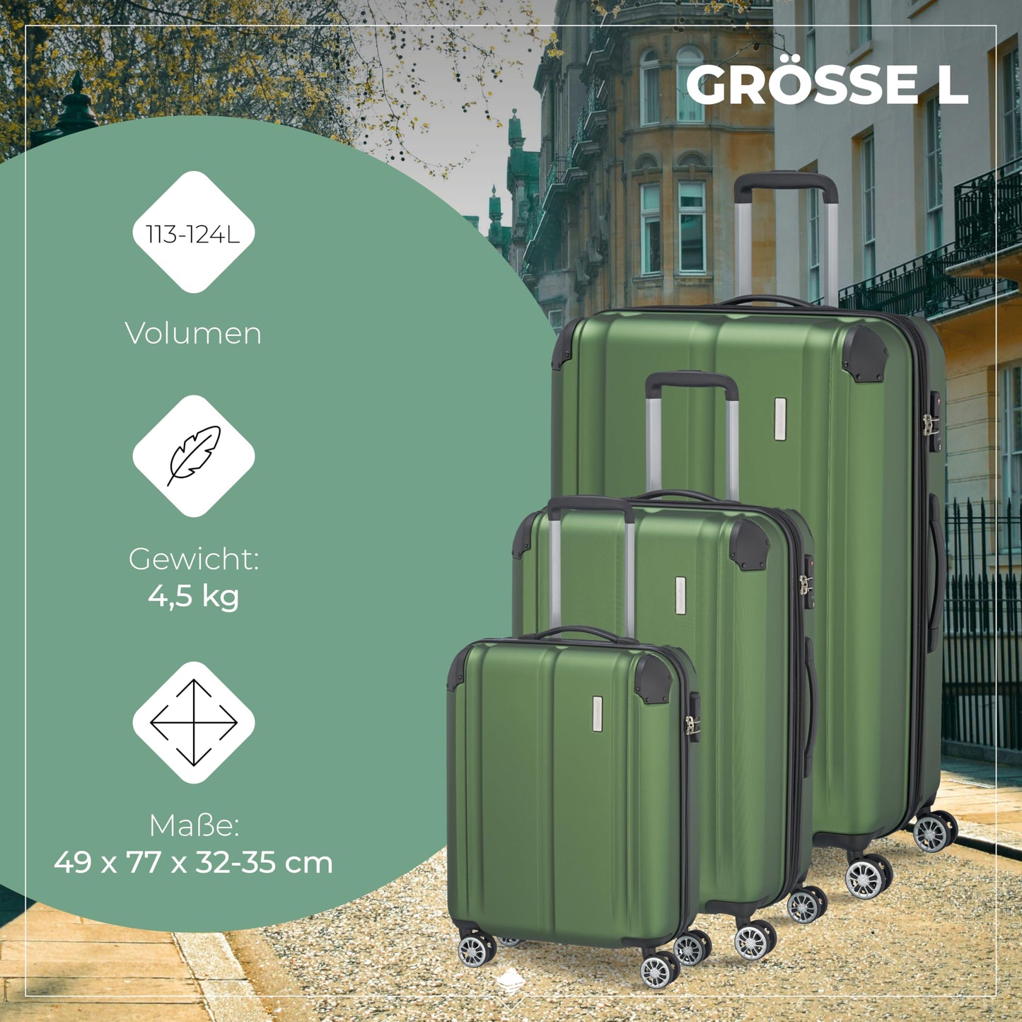 TRAVELITE Hartschalen Reisekoffer-Set mit TSA Schloss + Dehnfalte: Kratzfest