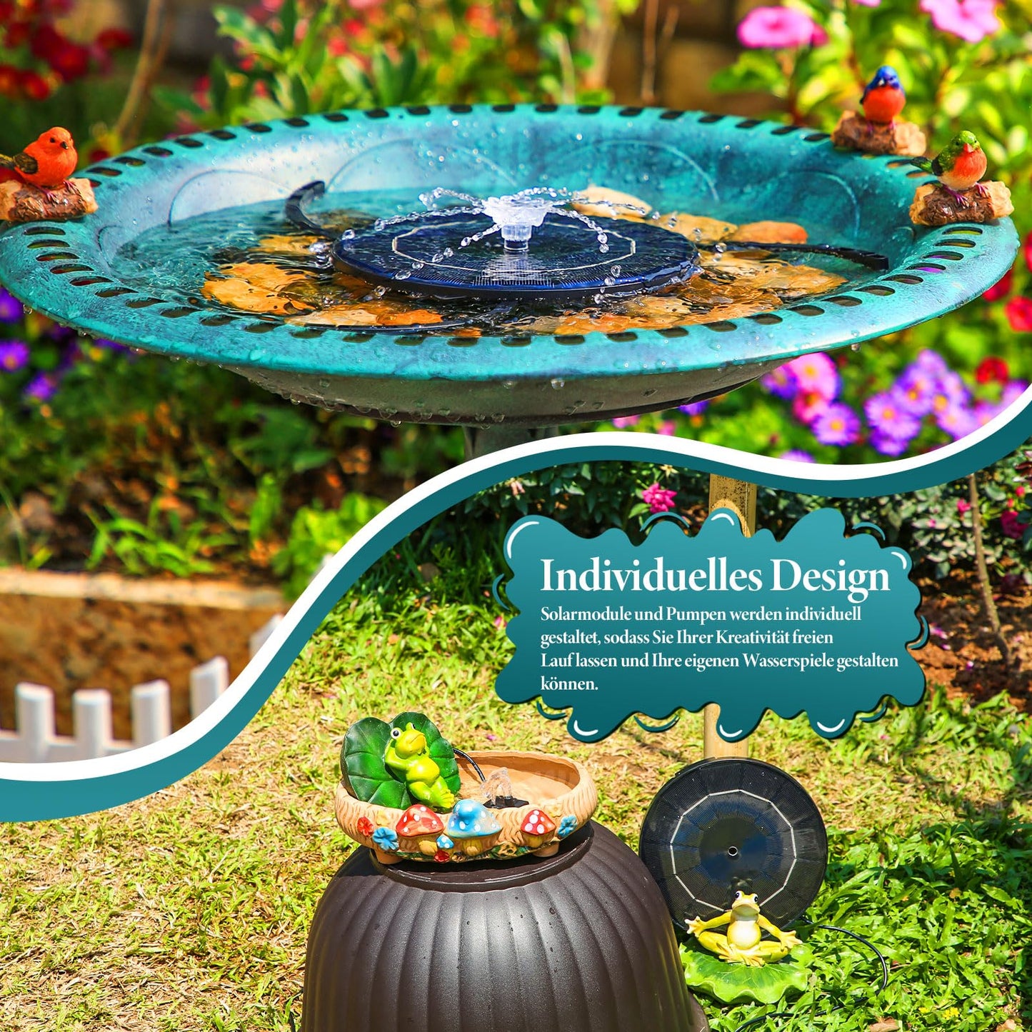 AISITIN Solar Fountain Pond Pump (3.5W) with various spray effects for garden, pond, DIY water feature