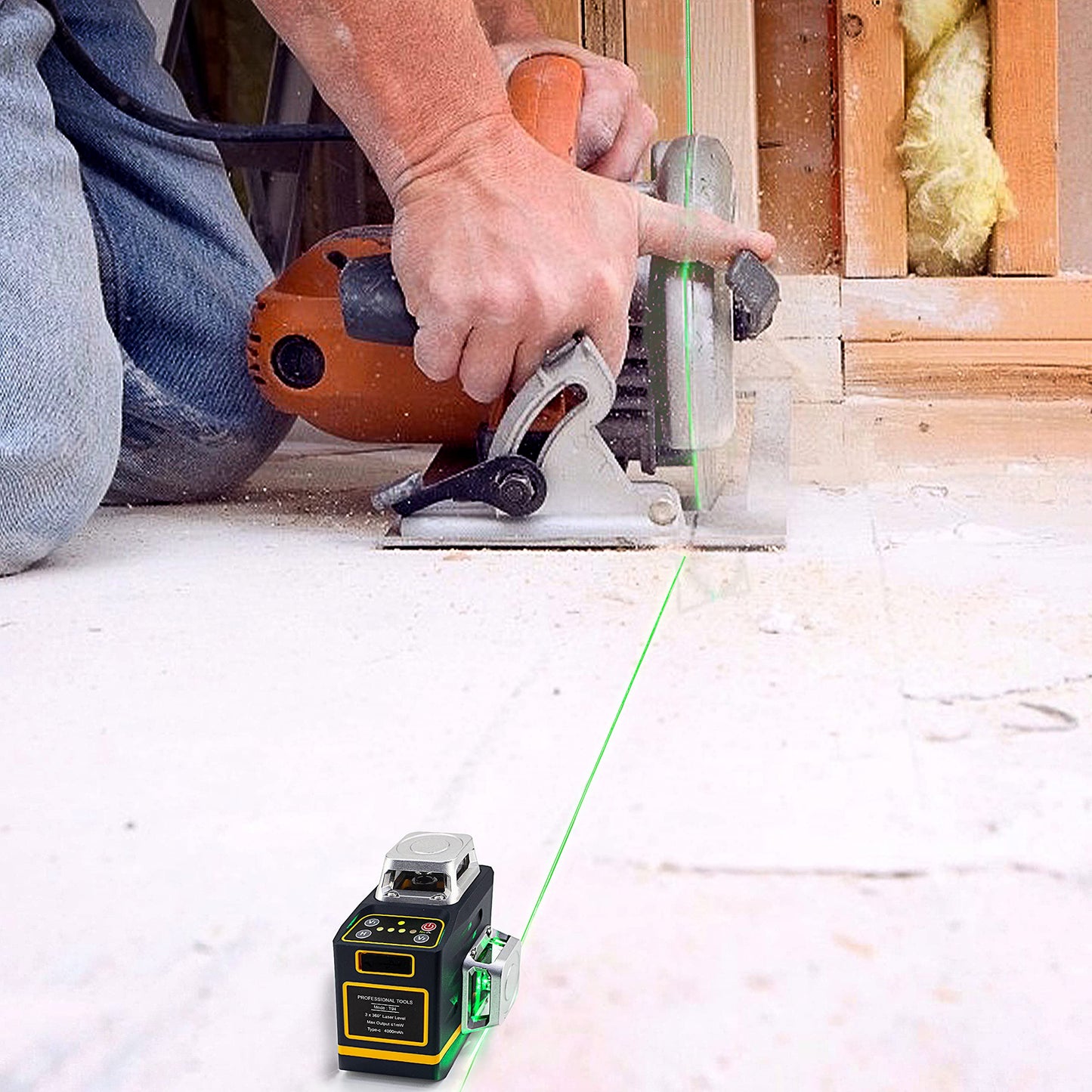 Cross line laser, CIGMAN (3x360 degrees) Green: Self-leveling laser spirit level, construction laser