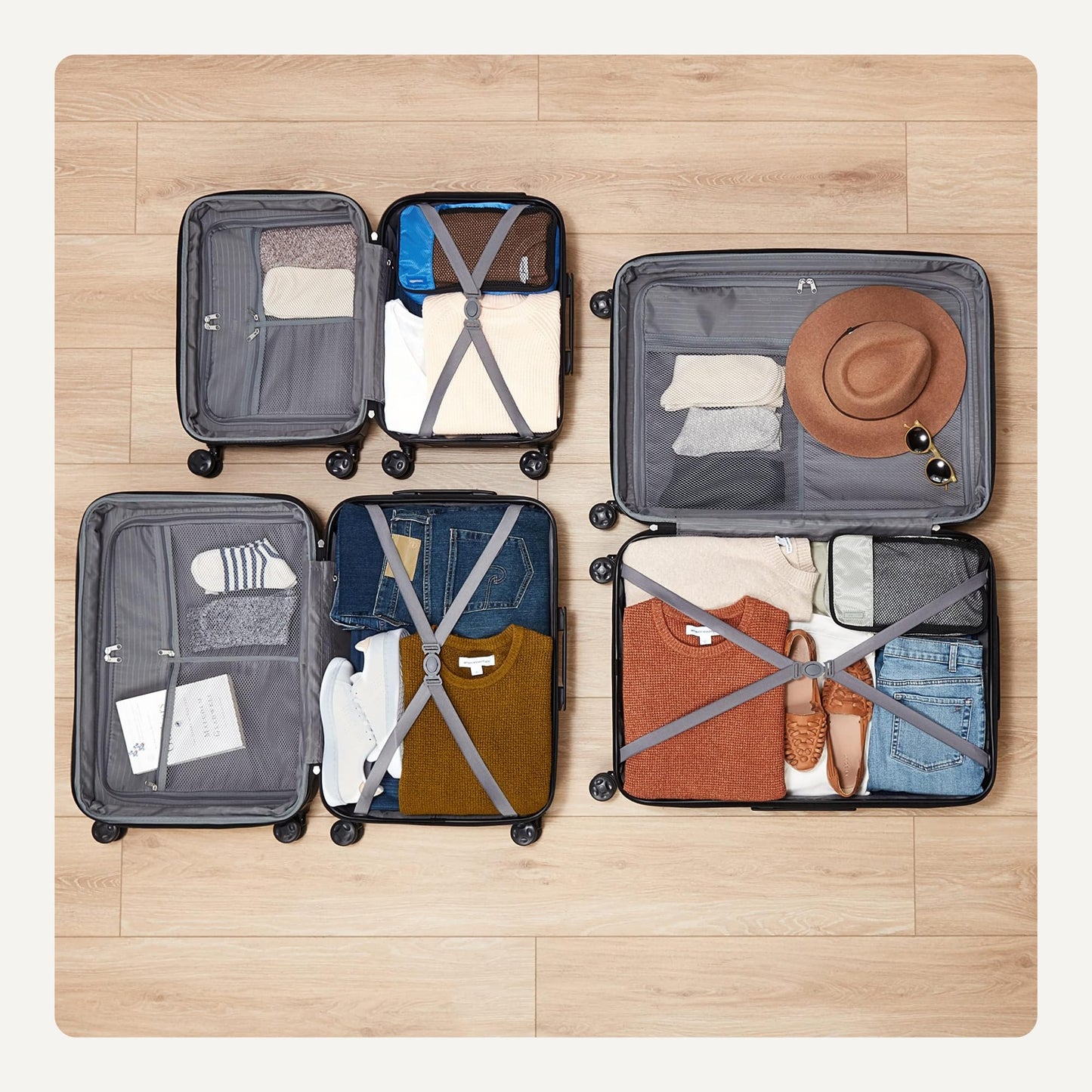 AMAZON BASICS hard-shell travel suitcase set (3 pieces): Orange