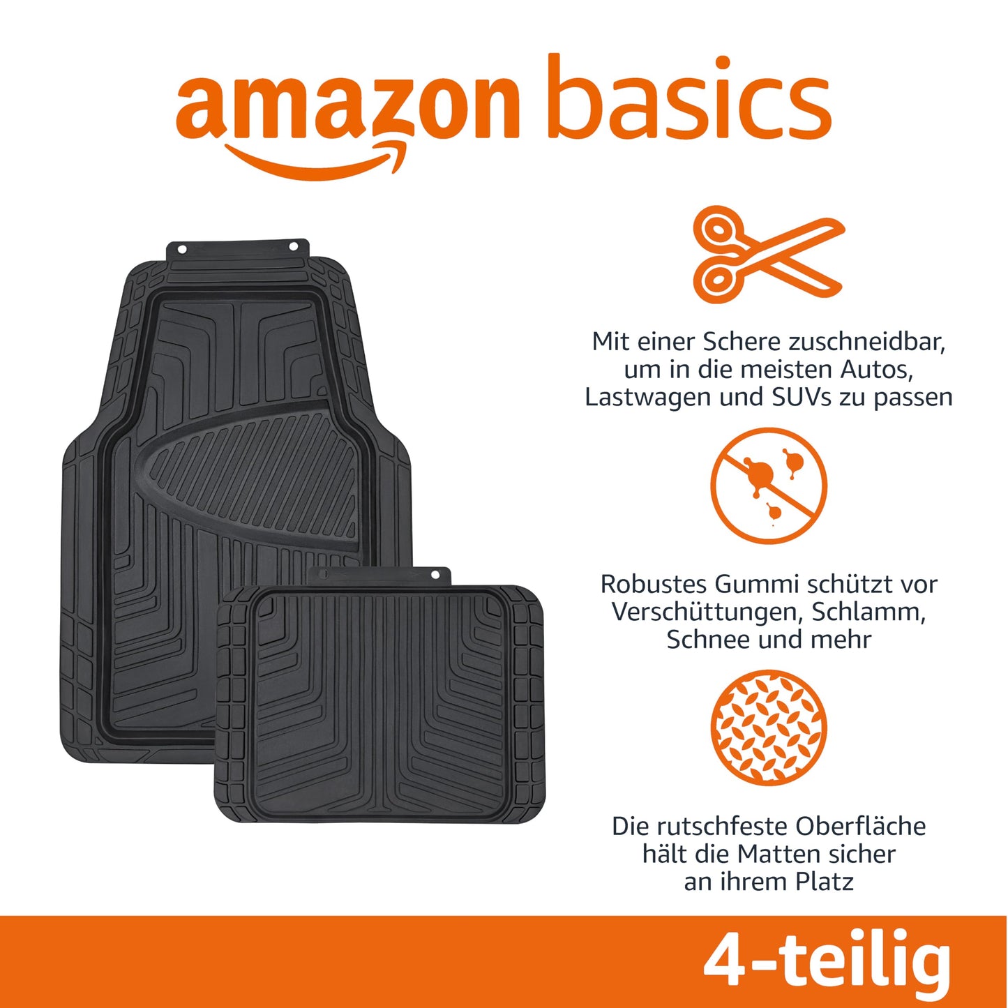 Amazon Basics All-Season Rubber Floor Mats (4 Pack) for Cars, SUVs, and Trucks (Black)