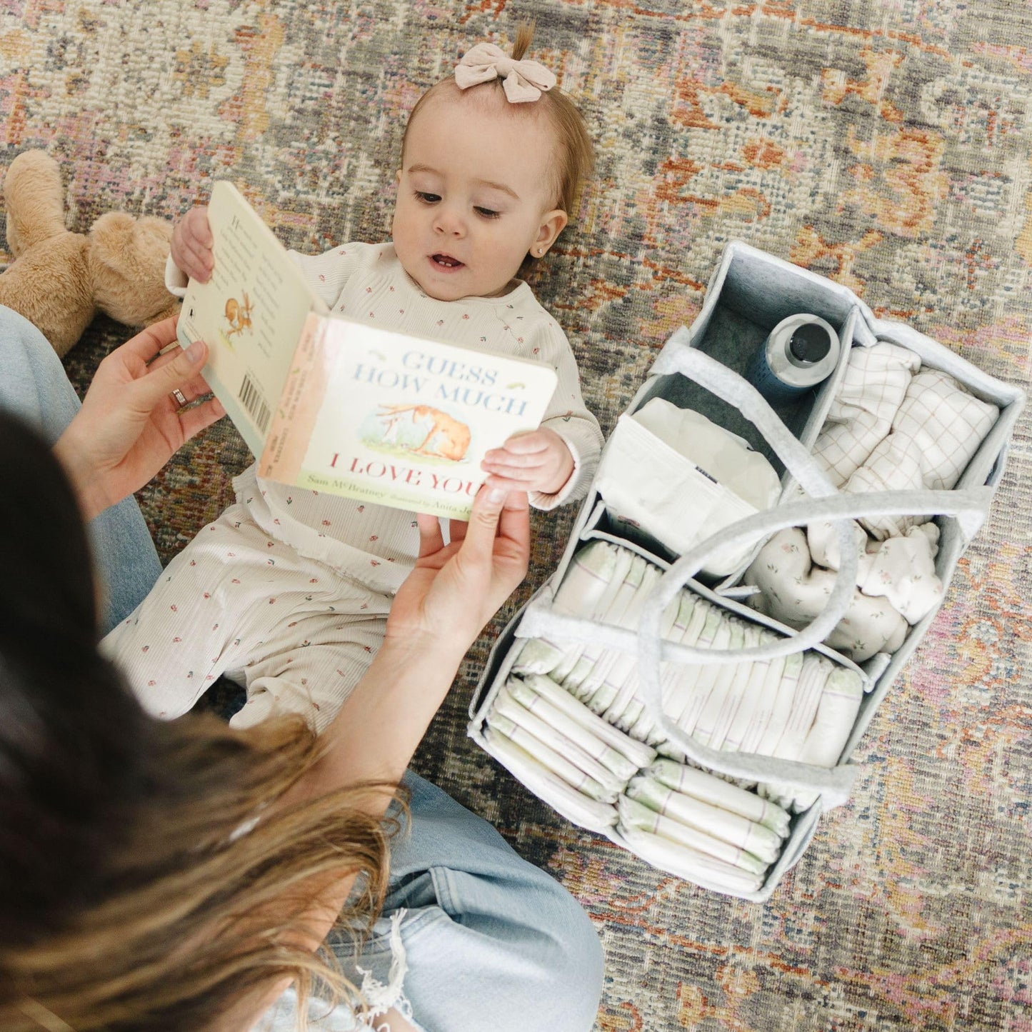 Storage basket for baby items, changing table & care with 8 outside pockets: Baby gift