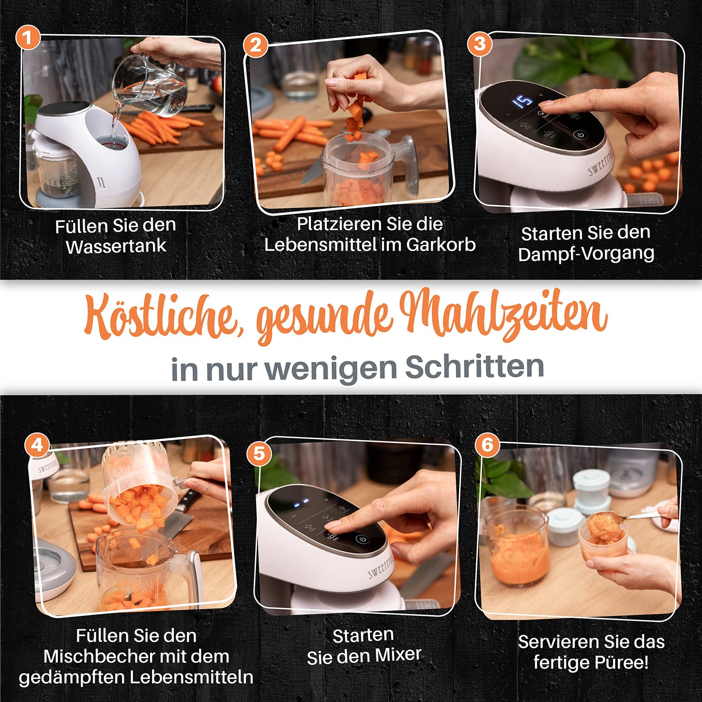 SWEETY FOX: 7-in-1 Multifunktions Babynahrungszubereiter mit automatische Reinigungsfunktion