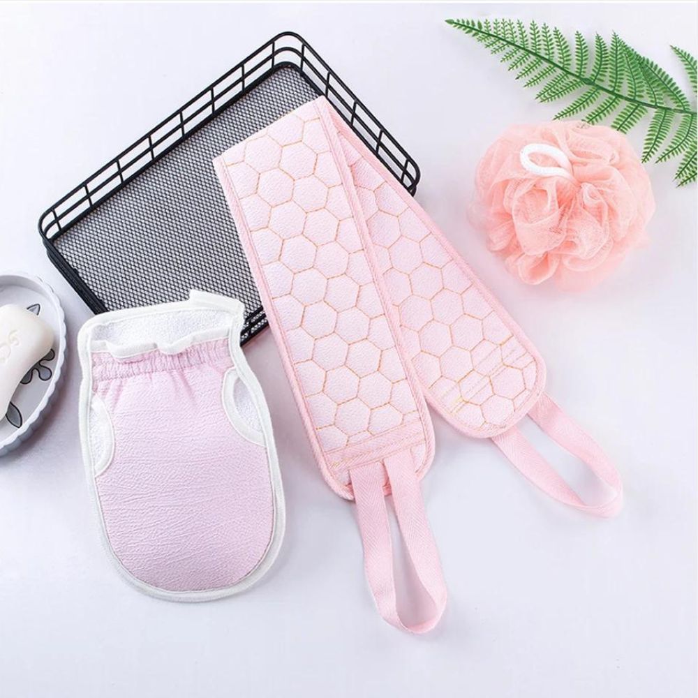 Ensemble de gommage corporel 3 pièces : brosse pour le dos - gant de bain - brosse de douche