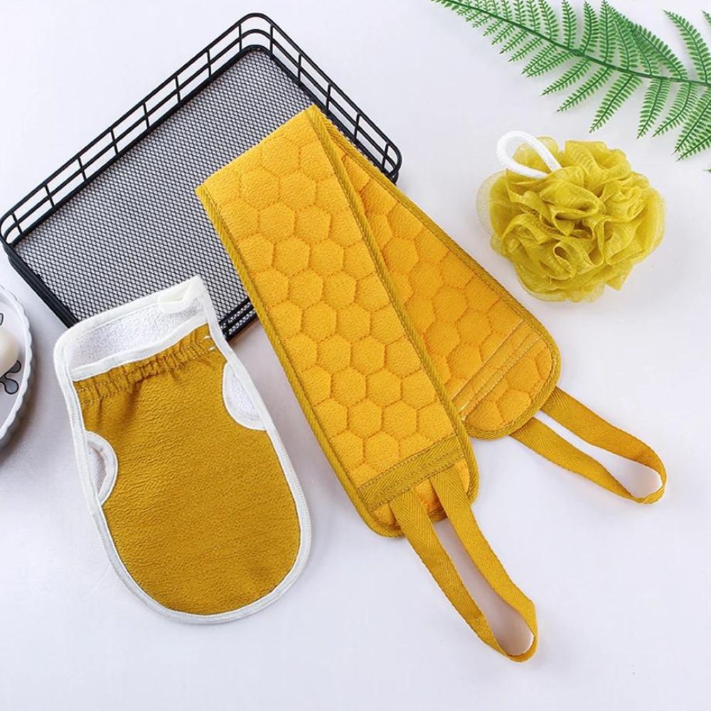 Ensemble de gommage corporel 3 pièces : brosse pour le dos - gant de bain - brosse de douche