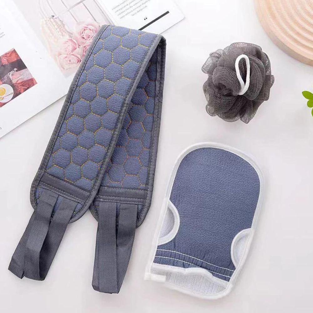 Ensemble de gommage corporel 3 pièces : brosse pour le dos - gant de bain - brosse de douche