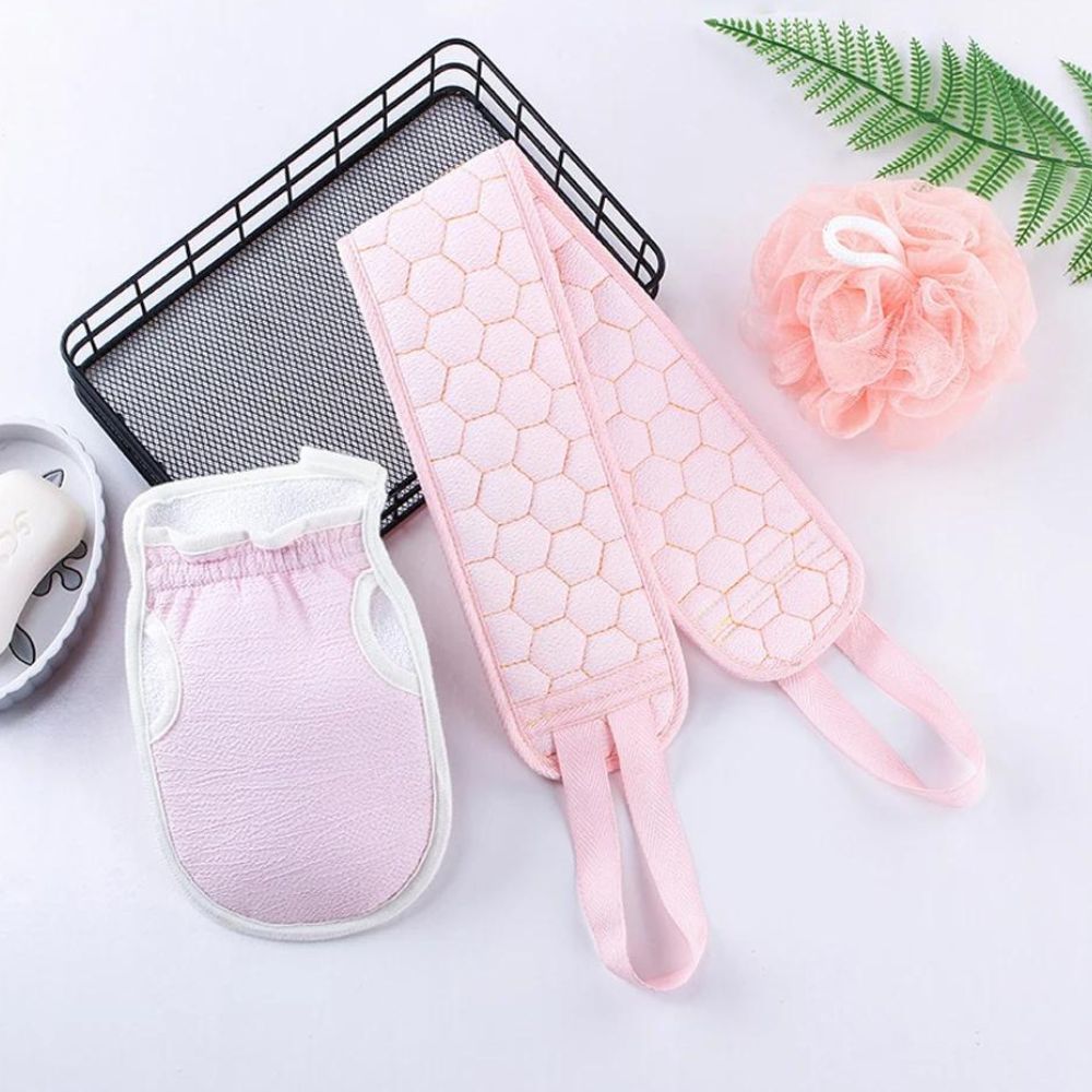 Ensemble de gommage corporel 3 pièces : brosse pour le dos - gant de bain - brosse de douche