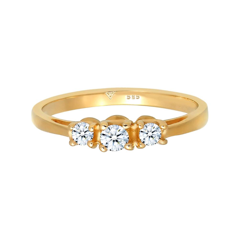 Elli DIAMONDS Verlobungsring für Damen: Edel-Trio mit Diamant (0.22ct.) in 585 Gelbgold