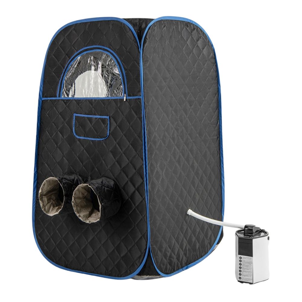 HOMASIS Steam Sauna for Home with Remote Control, Folding Chair & Foot Massager (Black)
