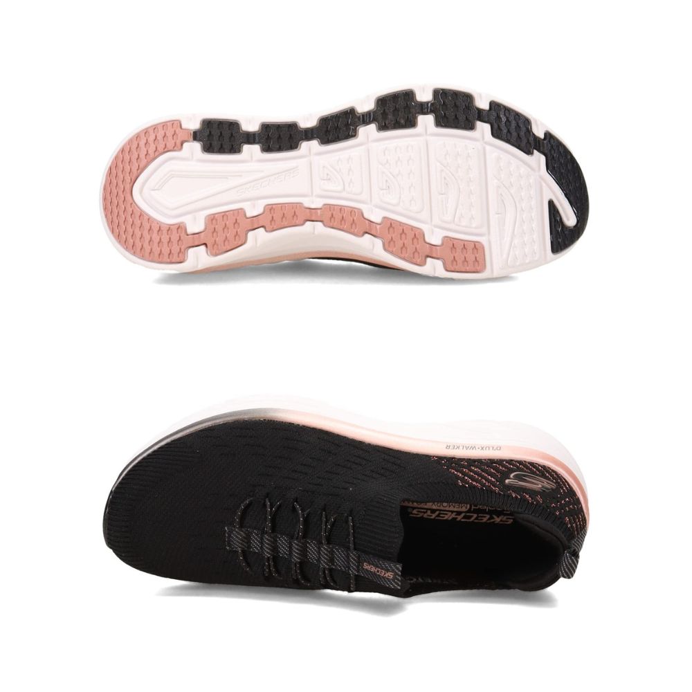 Skechers 'D'LUX Walker LET IT Glow' Women's Sneaker (Black Knit-Rose Gold Trim)