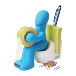 Desk organizer with adhesive tape dispenser, pen, paper clips and sticky notes