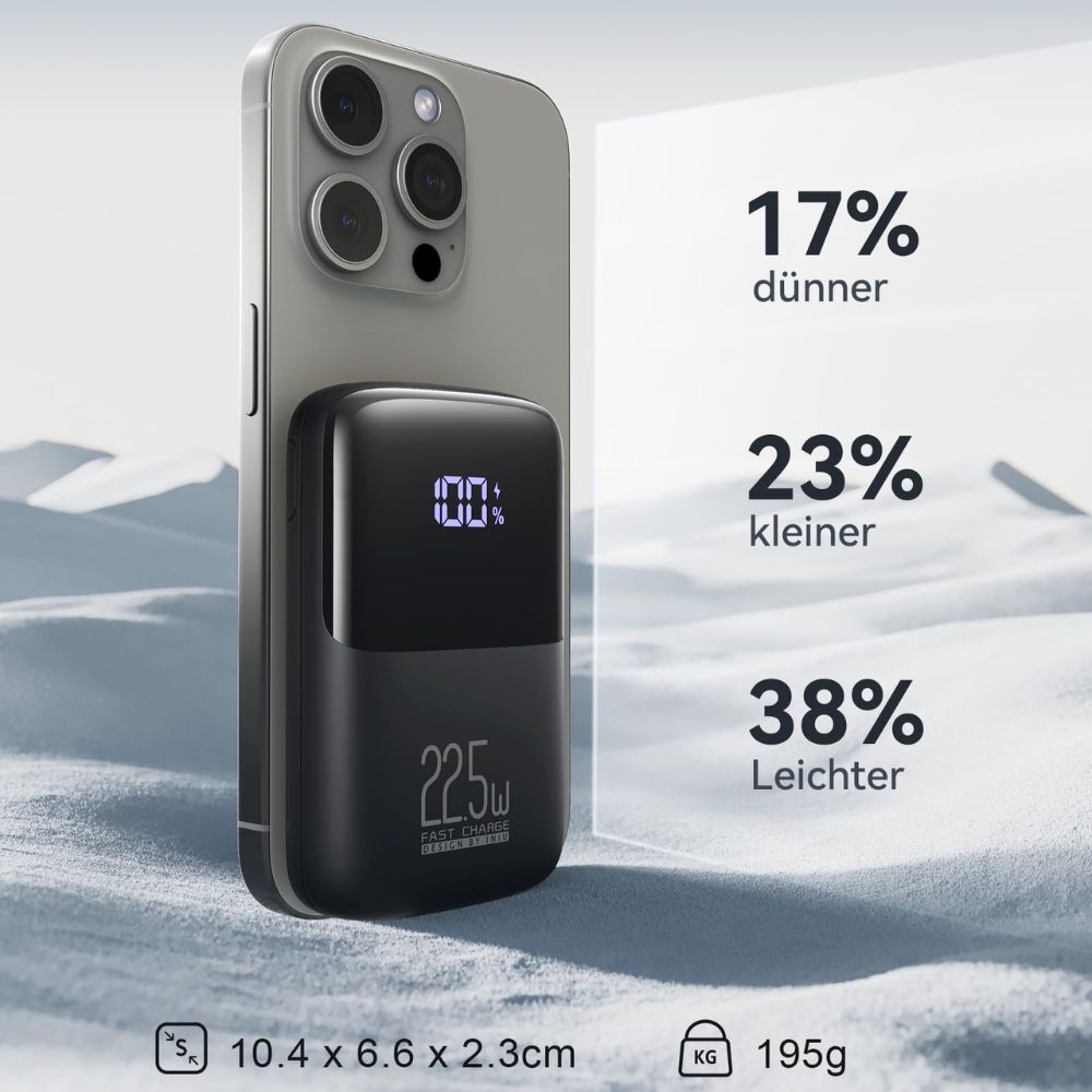 INIU Powerbank (10000mAh - 22,5W) mit LED-Anzeige: Klein aber Stark | USB-C In- & Output