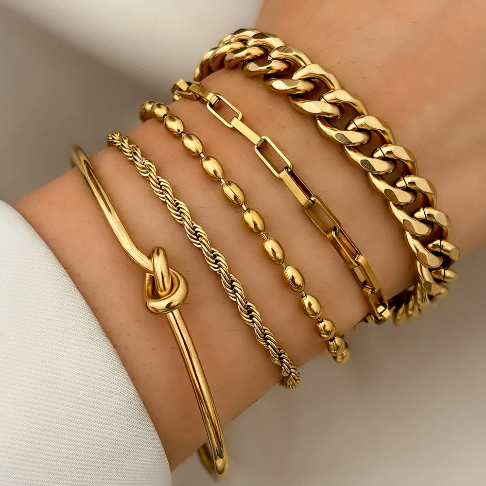 Modisches Edelstahl-Armband-Set | Luxuriöses Schmuckgeschenk für Damen