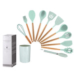 Ensemble d'ustensiles de cuisine en silicone premium de 12 pièces : manche en bois antiadhésif