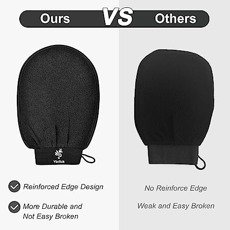 Yiclick Korean Exfoliating Bath Gloves for Women and Men (Black)