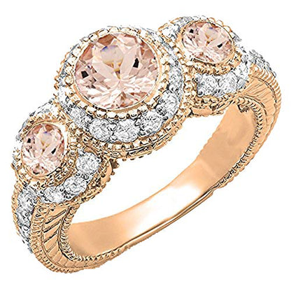 DazzlingRock Collection (KS715-1214K) 14K rose gold ladies' ring with morganite &amp; white diamonds