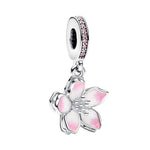 Feitery Cherry Blossom Dangle Charm Heart Pendant Bracelet for Mother's Day
