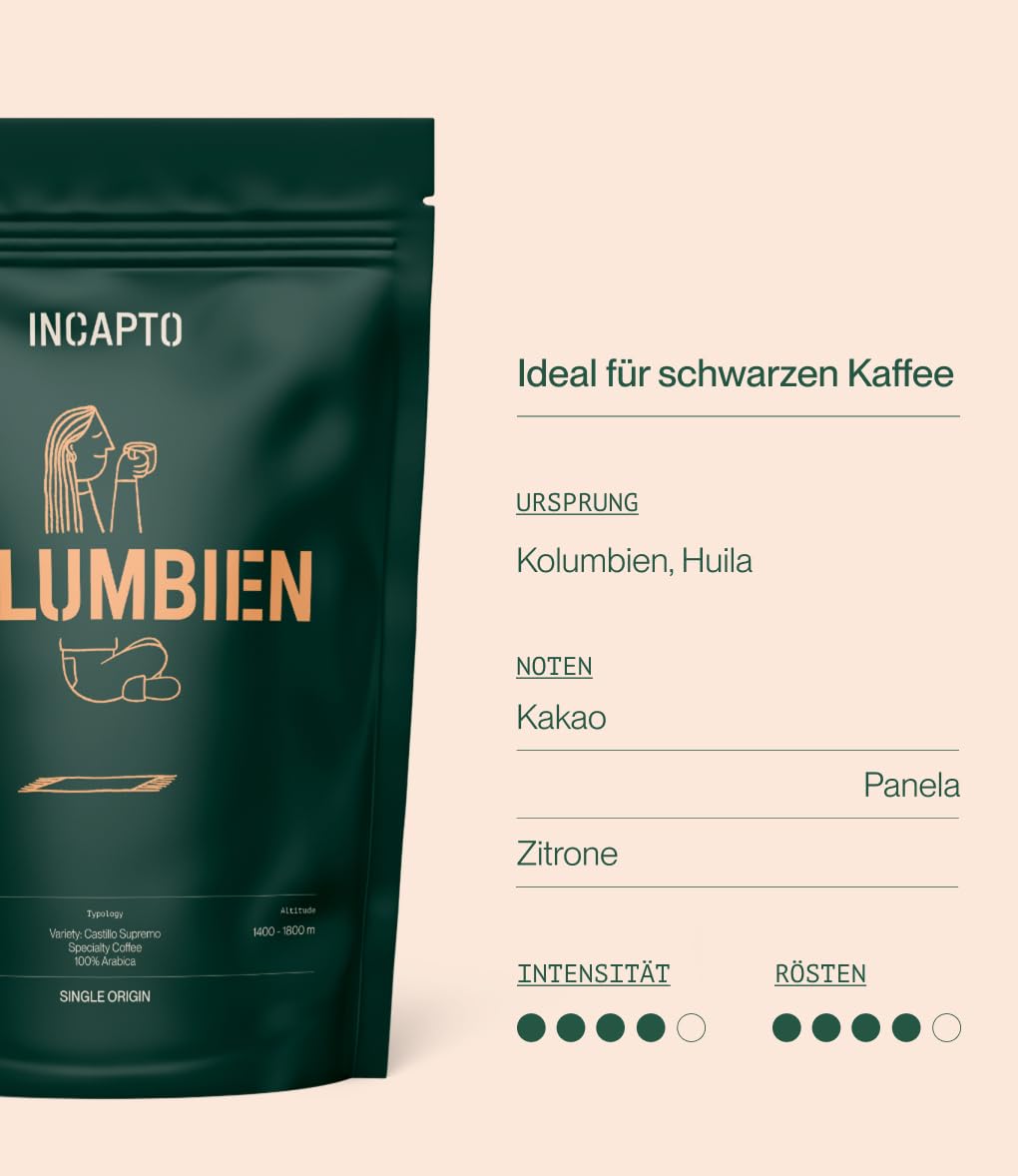 Incapto Specialty Coffee Beans (1kg): Single-Origin Colombia: Espresso 100% Arabica