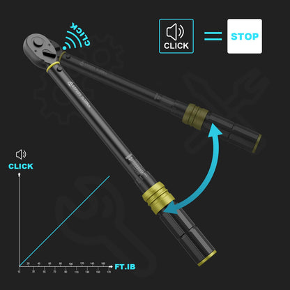 Torque wrench 1/2 inch, 20-220 Nm, ±3% error accuracy: 72 teeth tire wrench tool with storage box