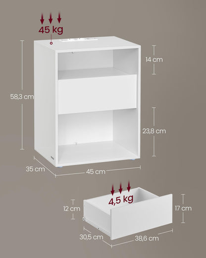 VASAGLE Side Table with Drawer &amp; Charging Function | Tool-Free Assembly (Matte White)