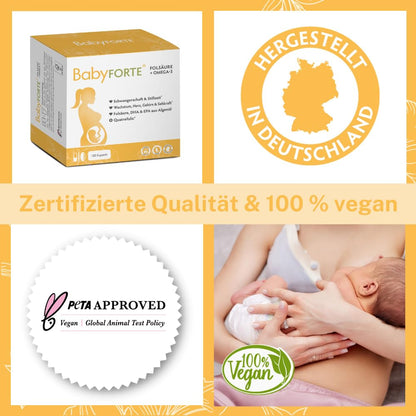 BabyFORTE Pregnancy Vitamins | 180 vegan capsules with folic acid, DHA, EPA, iodine &amp; Co.