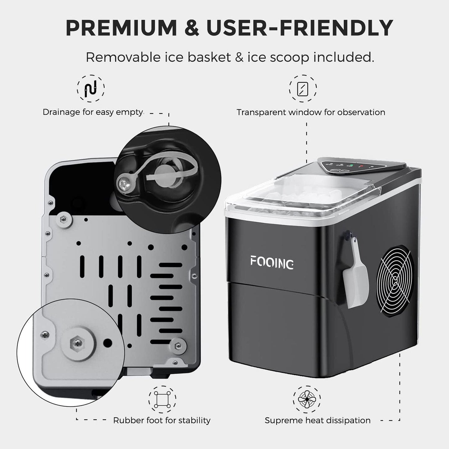 Ice cube machine - Ice Maker in ONLY 6 minutes with self-cleaning function (15kg): Quiet