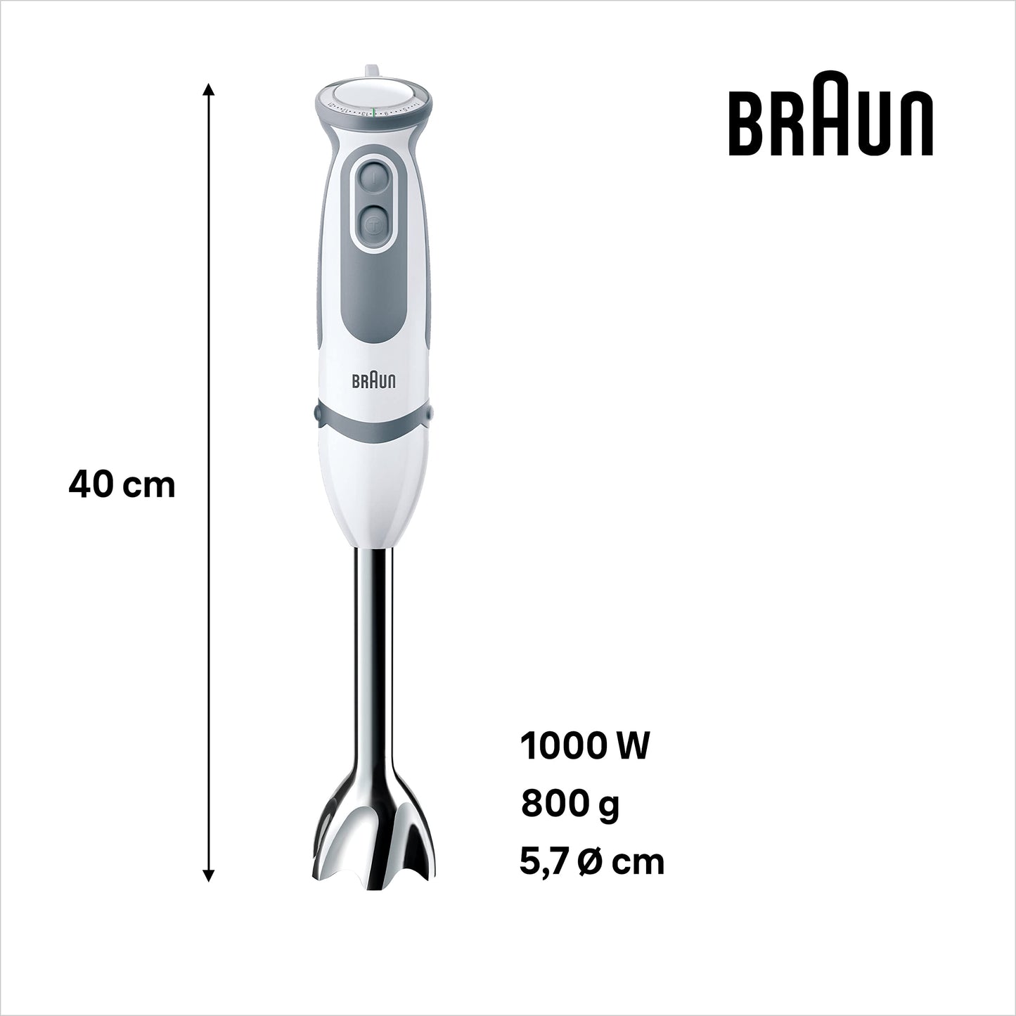 Braun hand blender (MQ 5235WH) with stainless steel blender base: 1000 watts, including 3-piece accessory set