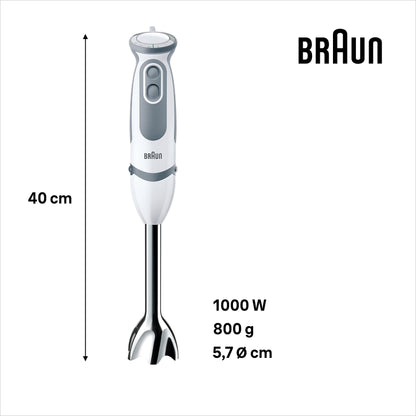 Braun hand blender (MQ 5235WH) with stainless steel blender base: 1000 watts, including 3-piece accessory set