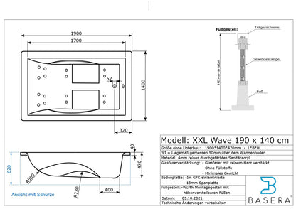 Basera® Premium Indoor Whirlpool XXL with 24 massage jets: Heating, LED, touch panel, Bluetooth