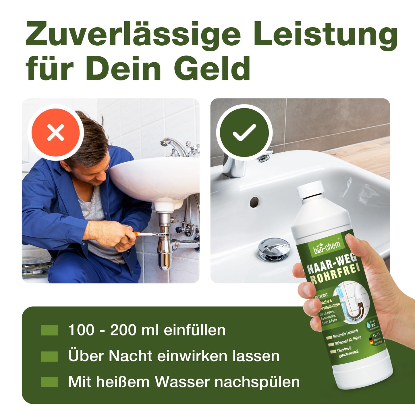 bio-chem Hair-Away Drain Cleaner EXTRA STRONG (1000ml) Made in Germany