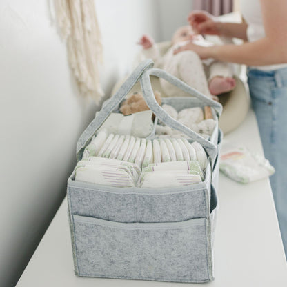Storage basket for baby items, changing table &amp; care with 8 outside pockets: Baby gift