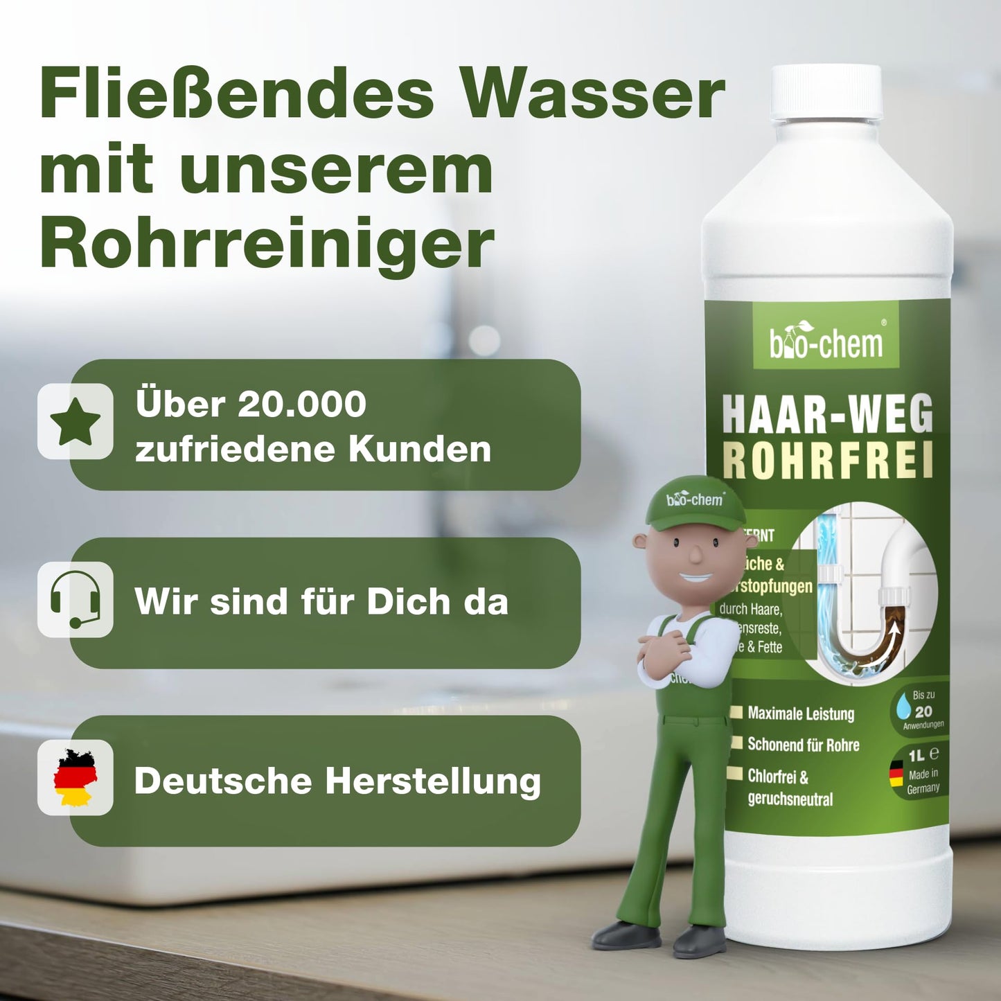 bio-chem Hair-Away Drain Cleaner EXTRA STRONG (1000ml) Made in Germany