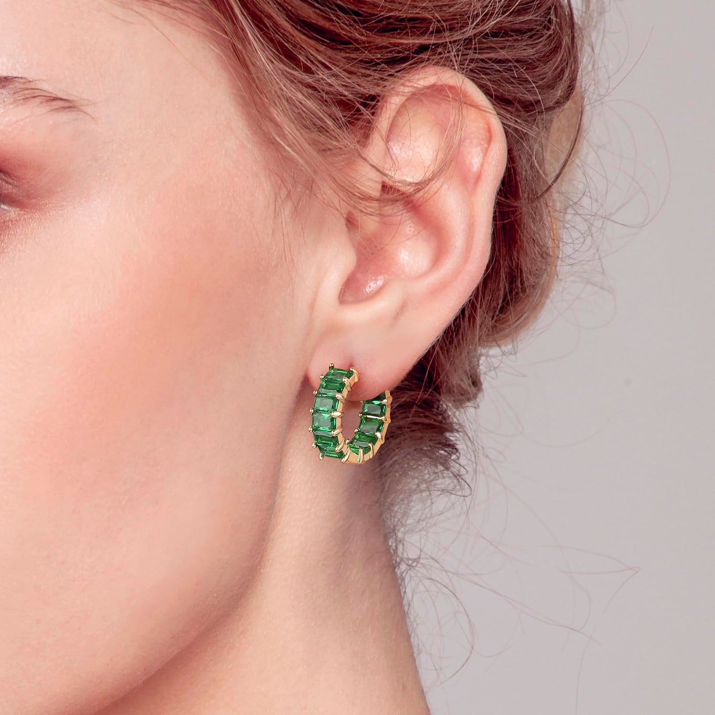 MESOVOR Hoop Earrings 18K with Zirconia for Women (Green)