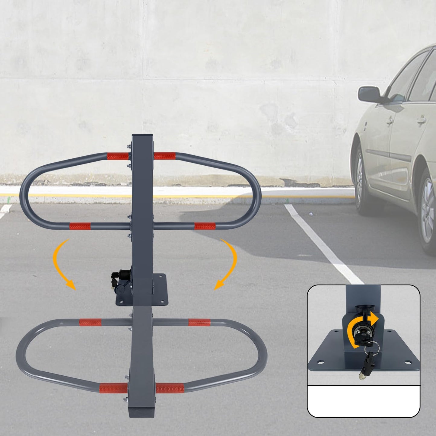 FIVMEN Galvanized Parking Barrier | Foldable with Keys and Reflective Stickers