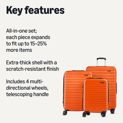 AMAZON BASICS hard-shell travel suitcase set (3 pieces): Orange 