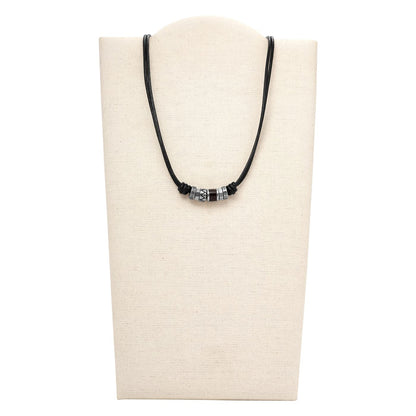 Fossil genuine leather necklace for men in color: brown with silver details