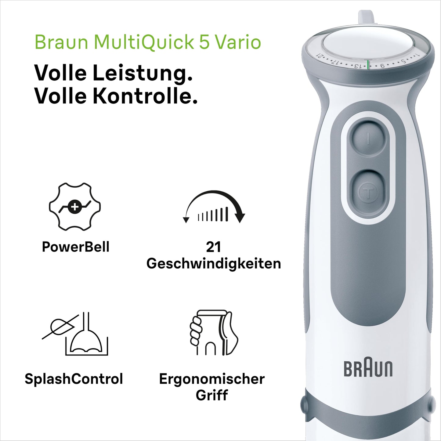 Braun hand blender (MQ 5235WH) with stainless steel blender base: 1000 watts, including 3-piece accessory set